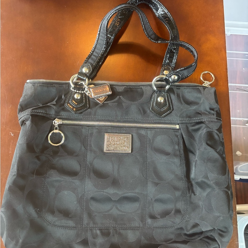 Coach Black Leather Trim Tote Bag
